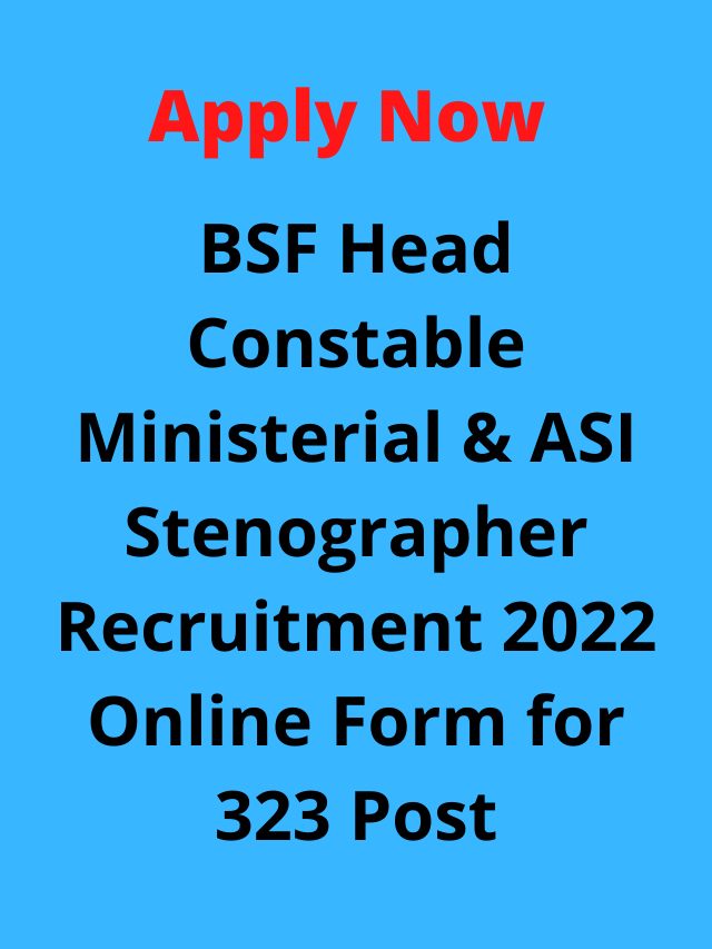 BSF Head Constable Ministerial & ASI Stenographer Recruitment 2022 Online Form for 323 Post