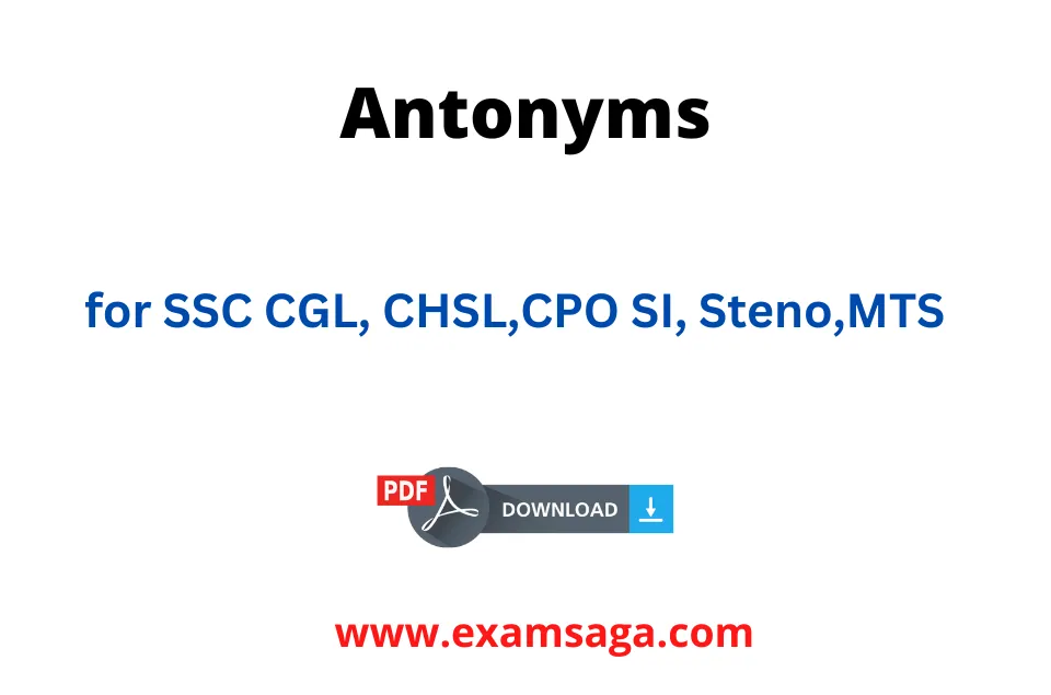 50 Antonyms For SSC CGL CHSL CPO SI Steno MTS Download Pdf 