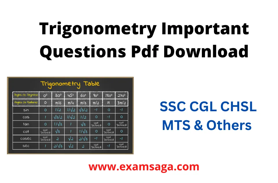 Trigonometry Questions for SSC Pdf
