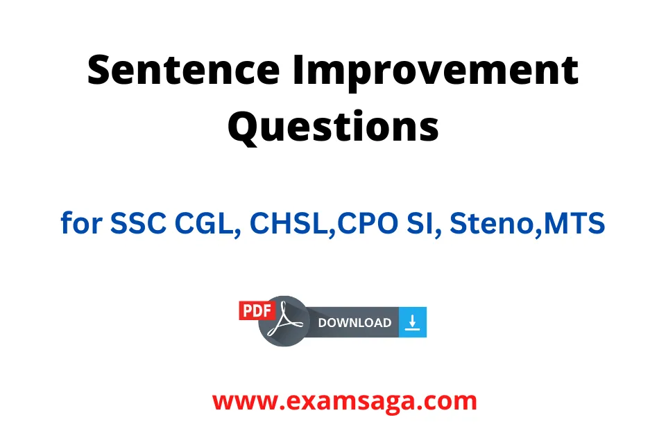 English Sentence Improvement Questions for SSC PDF free Download